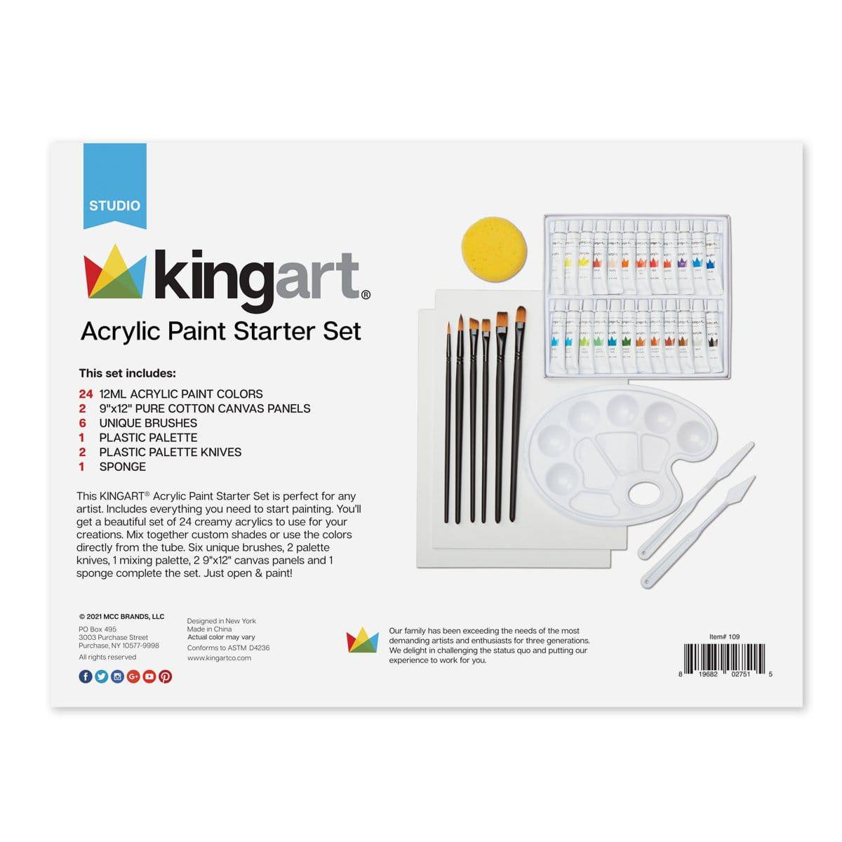 KINGART&#xAE; Studio Starter Acrylic Painting Art Set, 36 Pieces