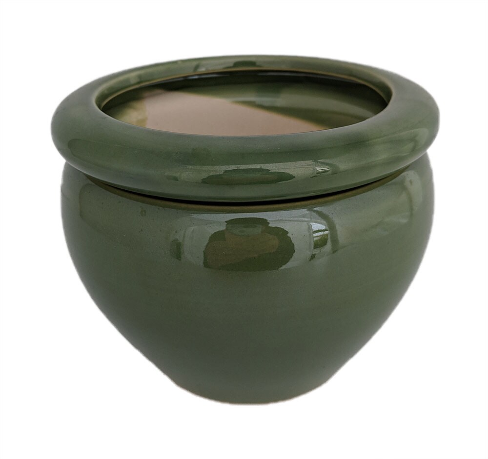 Round Self Watering Glazed Ceramic Pot - Green - 6 1/4 x 4 3/4&#x22;