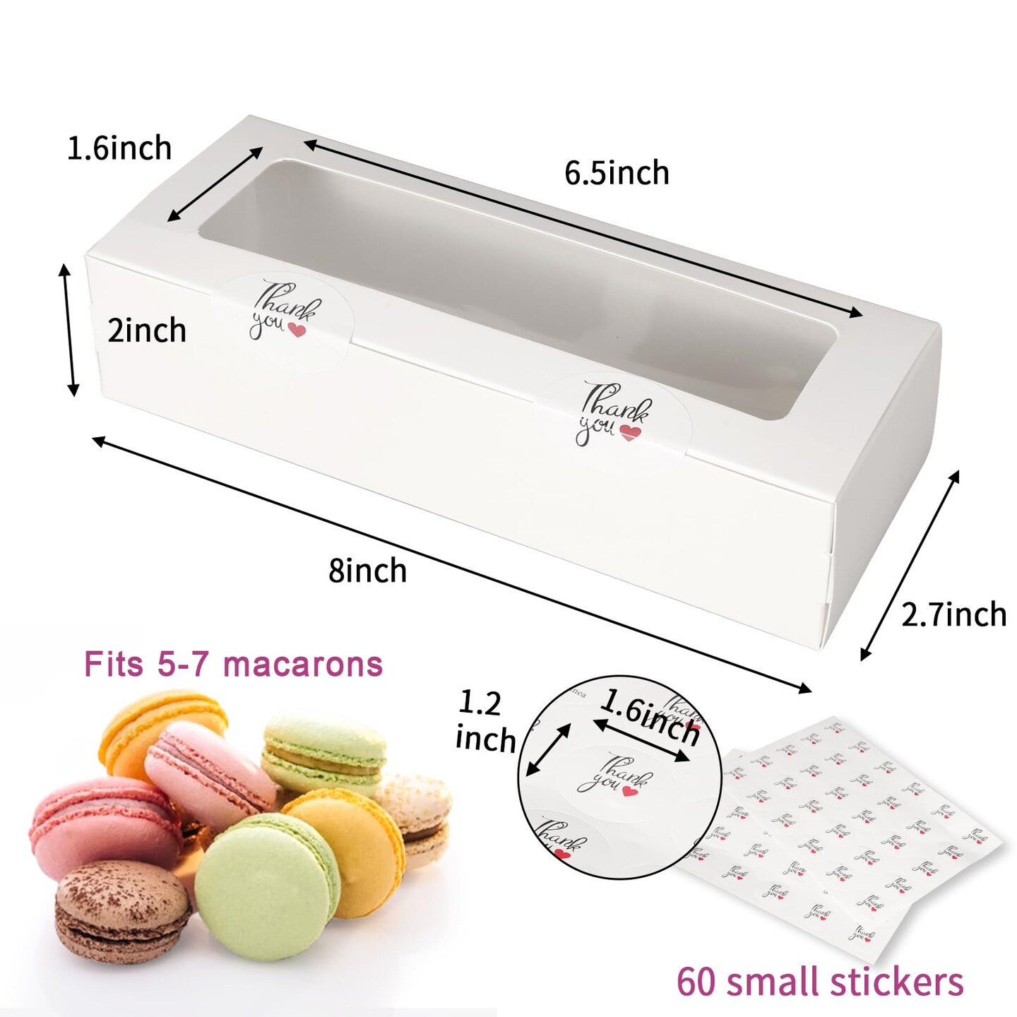 Garmeinea 30 Pack Macaron Boxes Packaging for 5 to 7 Macarons with 60 Pcs Stickers for Home DIY Baking Gift(White)