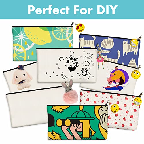 15 Pack Blank Cotton Canvas DIY Craft Zipper Bags Pouches Pencil Case for Makeup Cosmetic Toiletry Stationary Storage (off white, 8.3&#x201D; x 4.7&#x201D;)