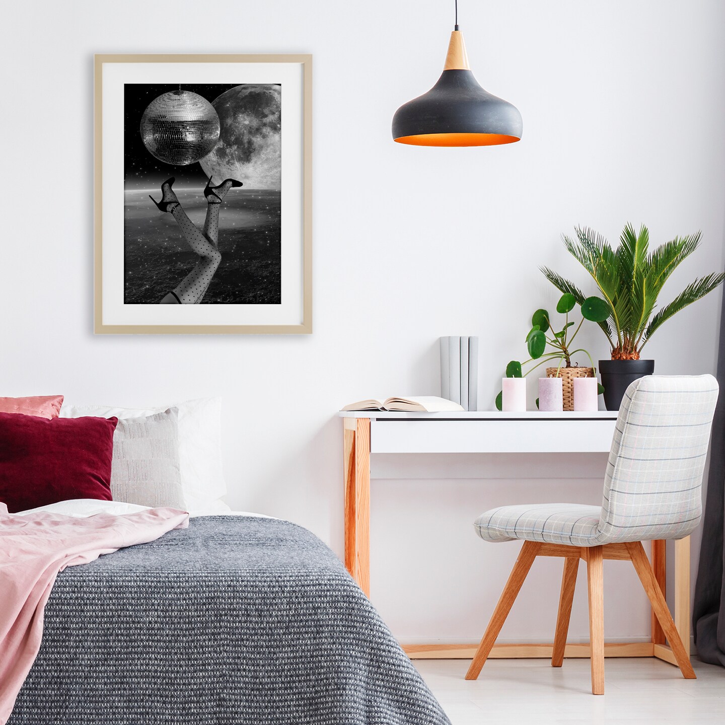 Stupell Industries Hangin' Over Disco & Planet Framed Print Under Glass, design by Elo Marc