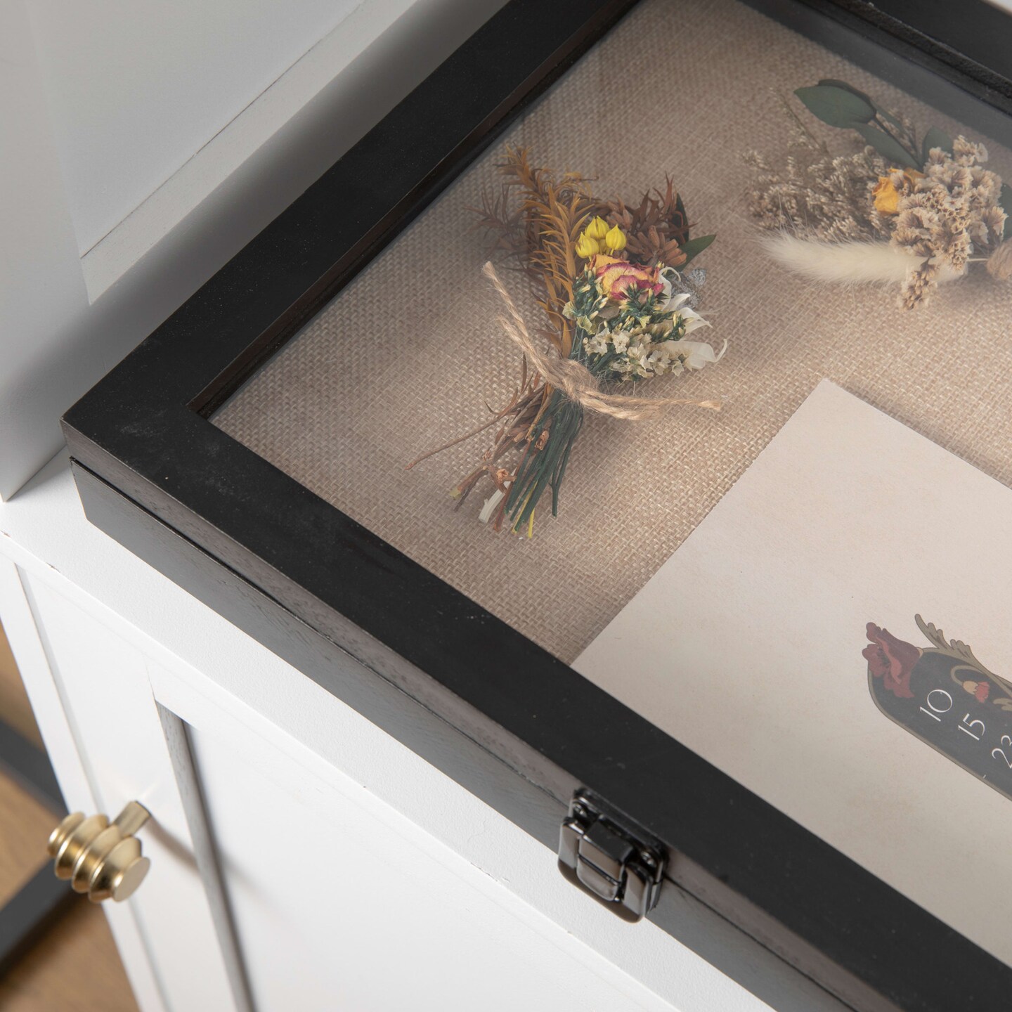 HBCY Creations Wood Shadow Box Display Case - Solid Wood with Acrylic Window - Security Latch - For Mementos and Keepsakes