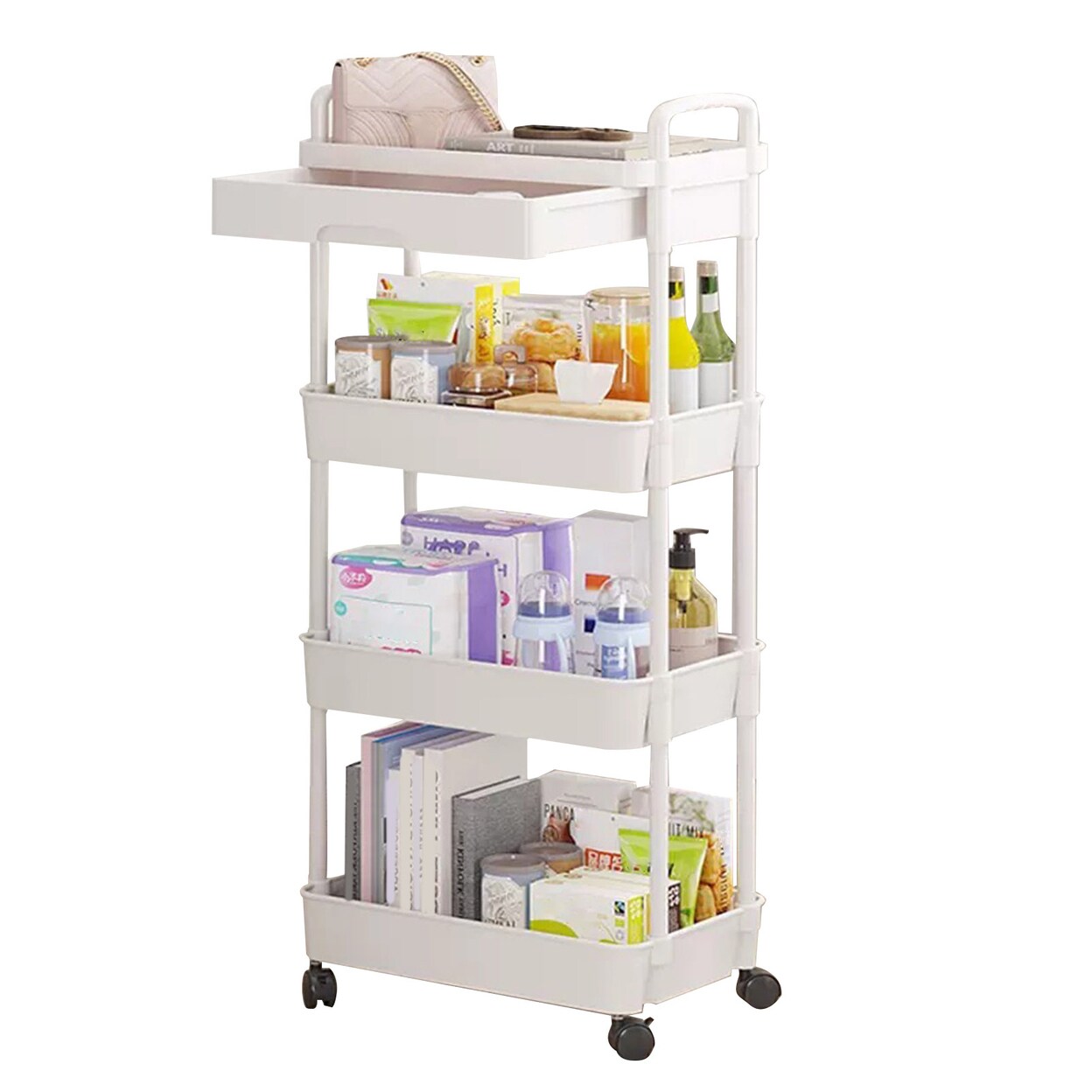 Rolling Utility Cart Storage Rack With 360-Degree Swivel Wheels Multi-Tier Shelves Design Easy Assembly Multifunctional