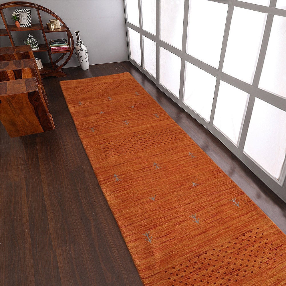 Rugsotic Hand Knotted Wool Area Rug 5X7 Contemporary Orange L00515 Durable Design