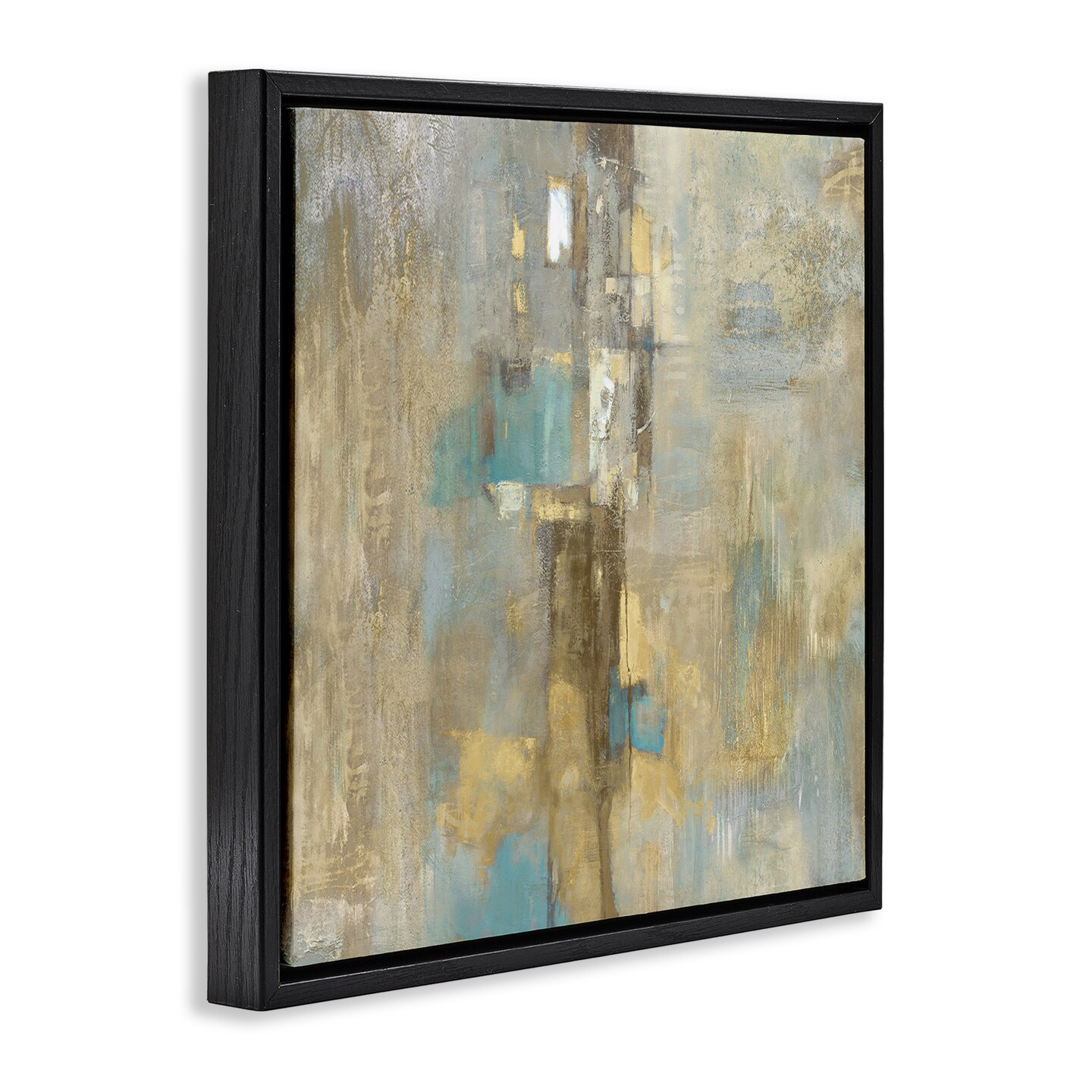 Stupell Industries Gold Abstract with Blue Floater Framed Canvas Wall Art Design by Justin Turner