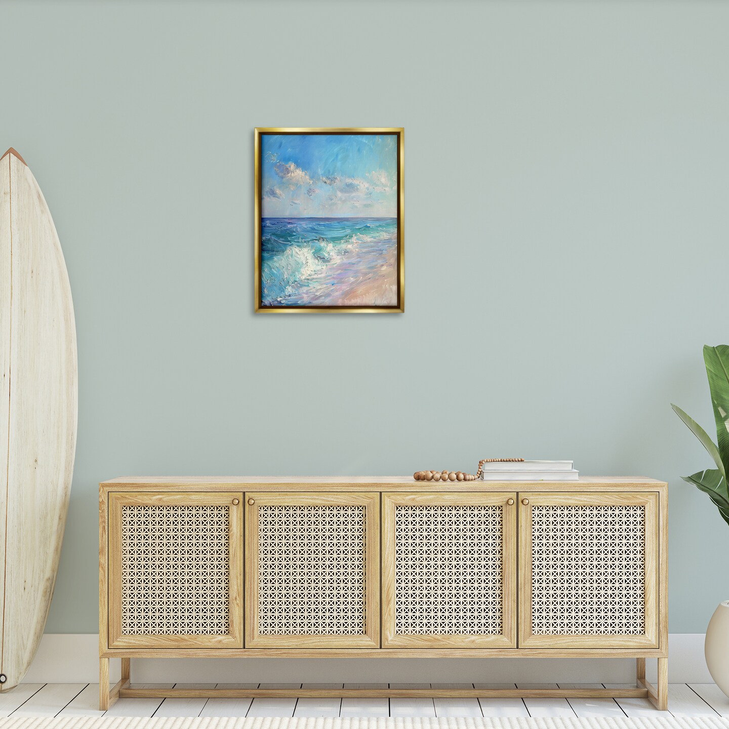 Stupell Industries Soft Ocean Beach Floater Framed Canvas Wall Art Design by LSR Design Studio