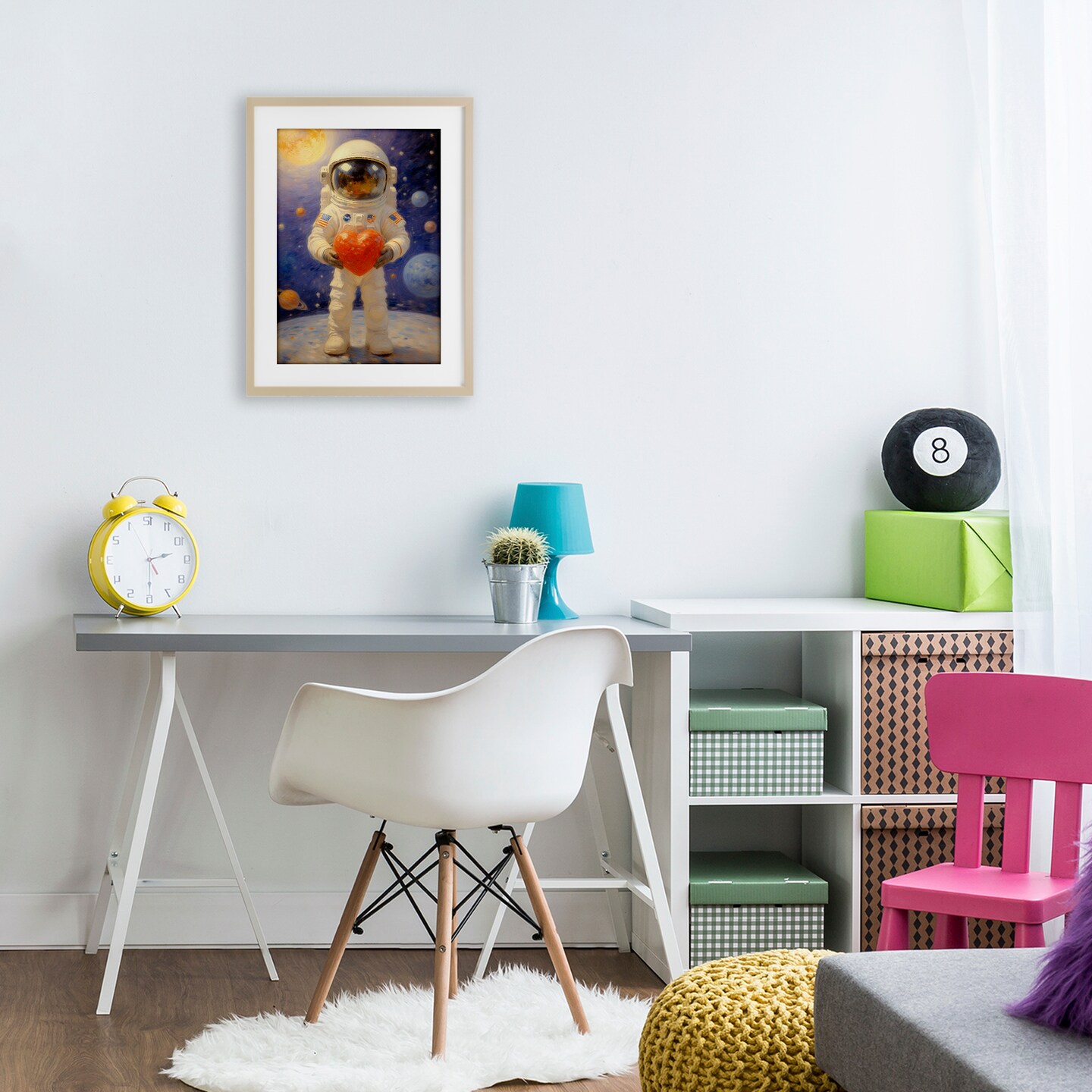 Stupell Industries Astronaut Holding Heart Framed Print Under Glass, design by Angie Hawke