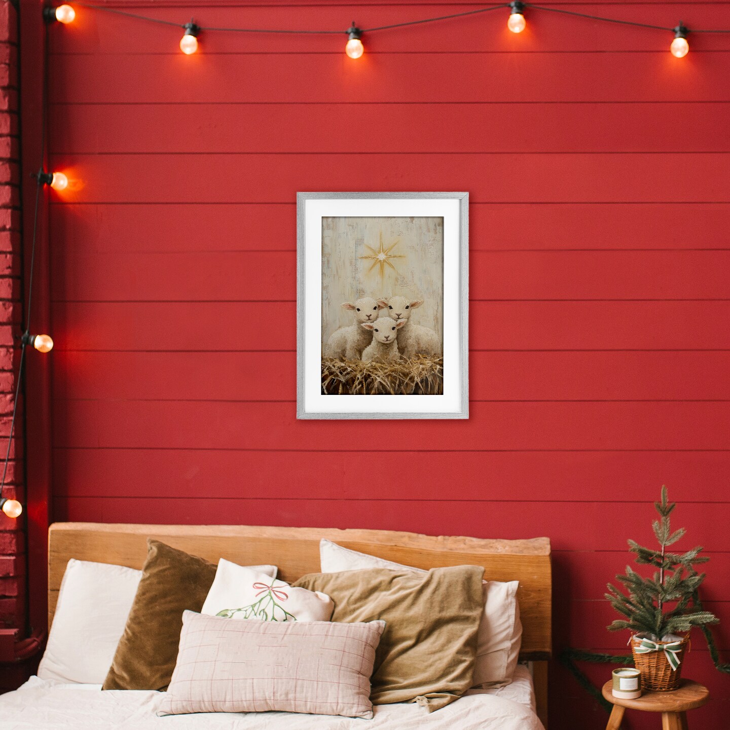 Stupell Industries Christmas Lambs Trio Framed Print Under Glass, design by Petal Prints Design