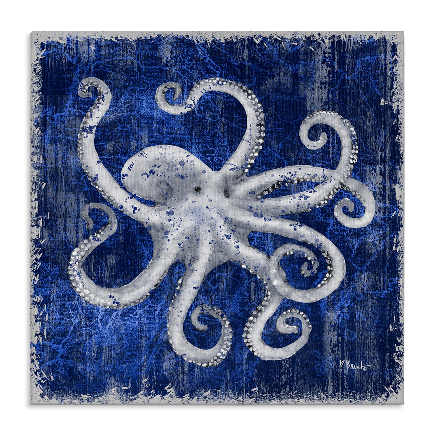Stupell Industries Rustic Indigo Octopus Canvas Wall Art Design by Paul Brent