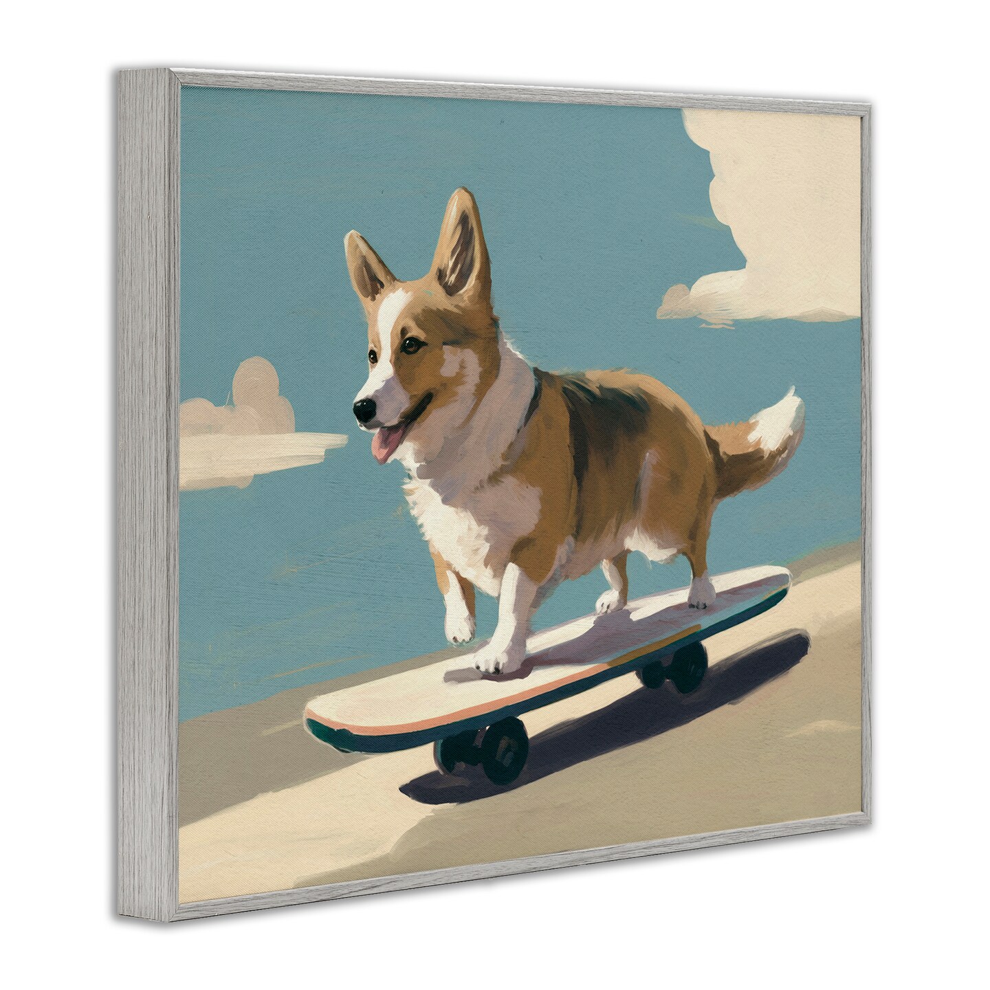 Stupell Industries Skateboarding Corgi Dog Framed Giclee Wall Art
