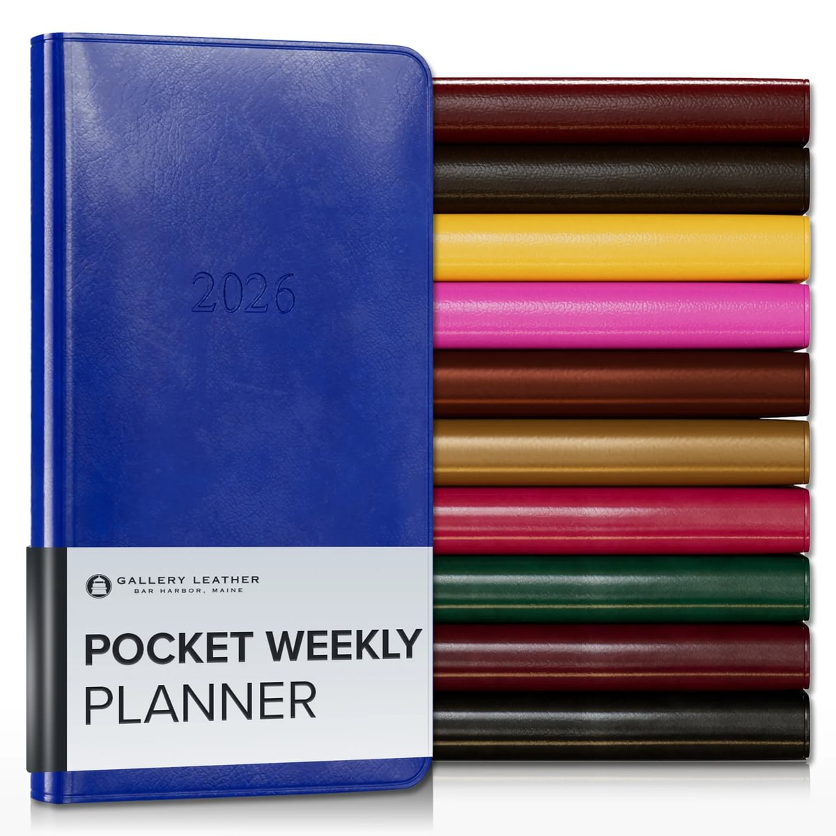 Gallery Leather Pocket Weekly and Monthly Planner 2026, Elegantly Bound Calendar Planner and Notebook with Stylish Gold-Gilded Page Edges, 12 Months - 6 x 3.25 "