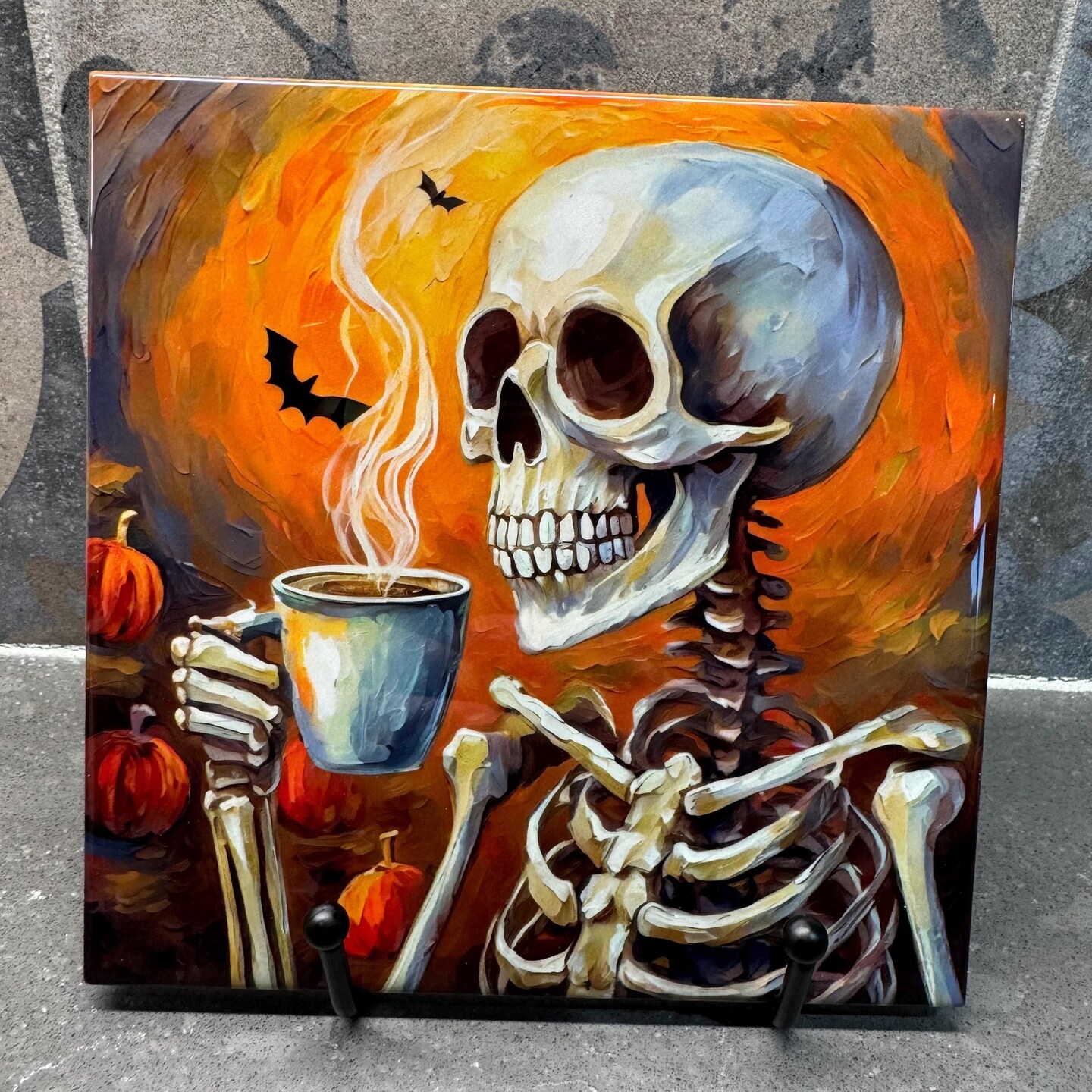 Halloween Skeleton Drinking Coffee Trivets for Hot Dishes, Hot