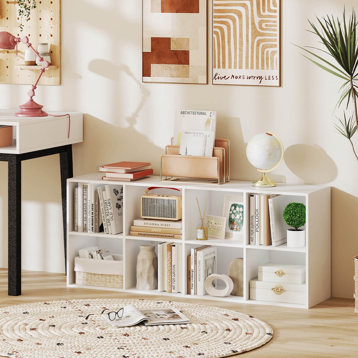 Costway 8-Cube Bookcase Bookshelf with 2 Anti-Tipping Kits Storage Organizer Rustic Brown/White