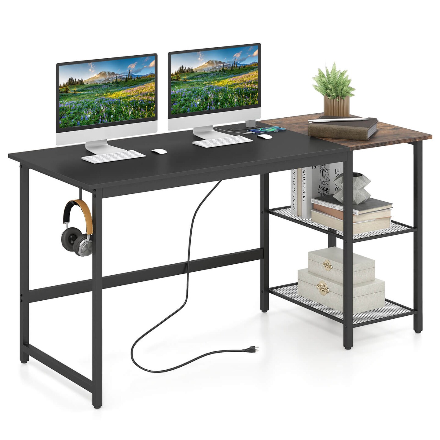Costway 59'' Home Office Computer Desk Study Laptop Table Detachable Shelf Rustic