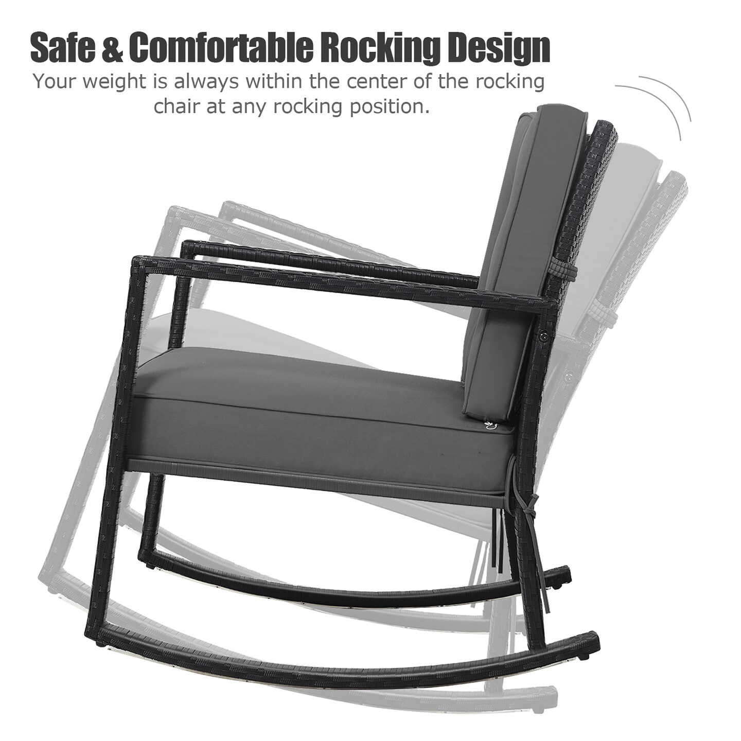 Costway Patio Rattan Rocker Chair Outdoor Glider Rocking Chair Cushion Lawn Navy\Black\Grey