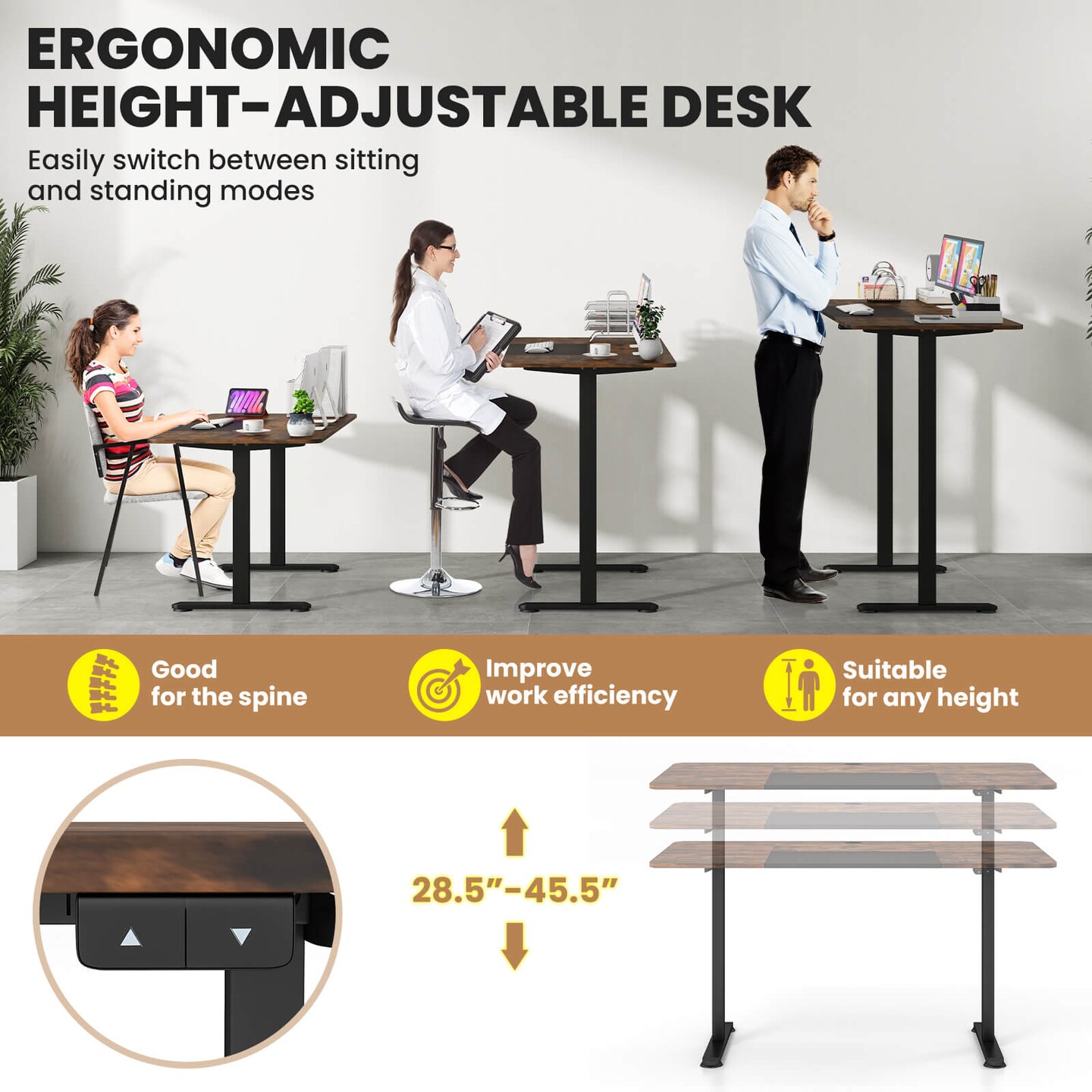 Costway Electric Height Adjustable Standing Desk, Sit to Stand Computer Workstation Home Office Desk