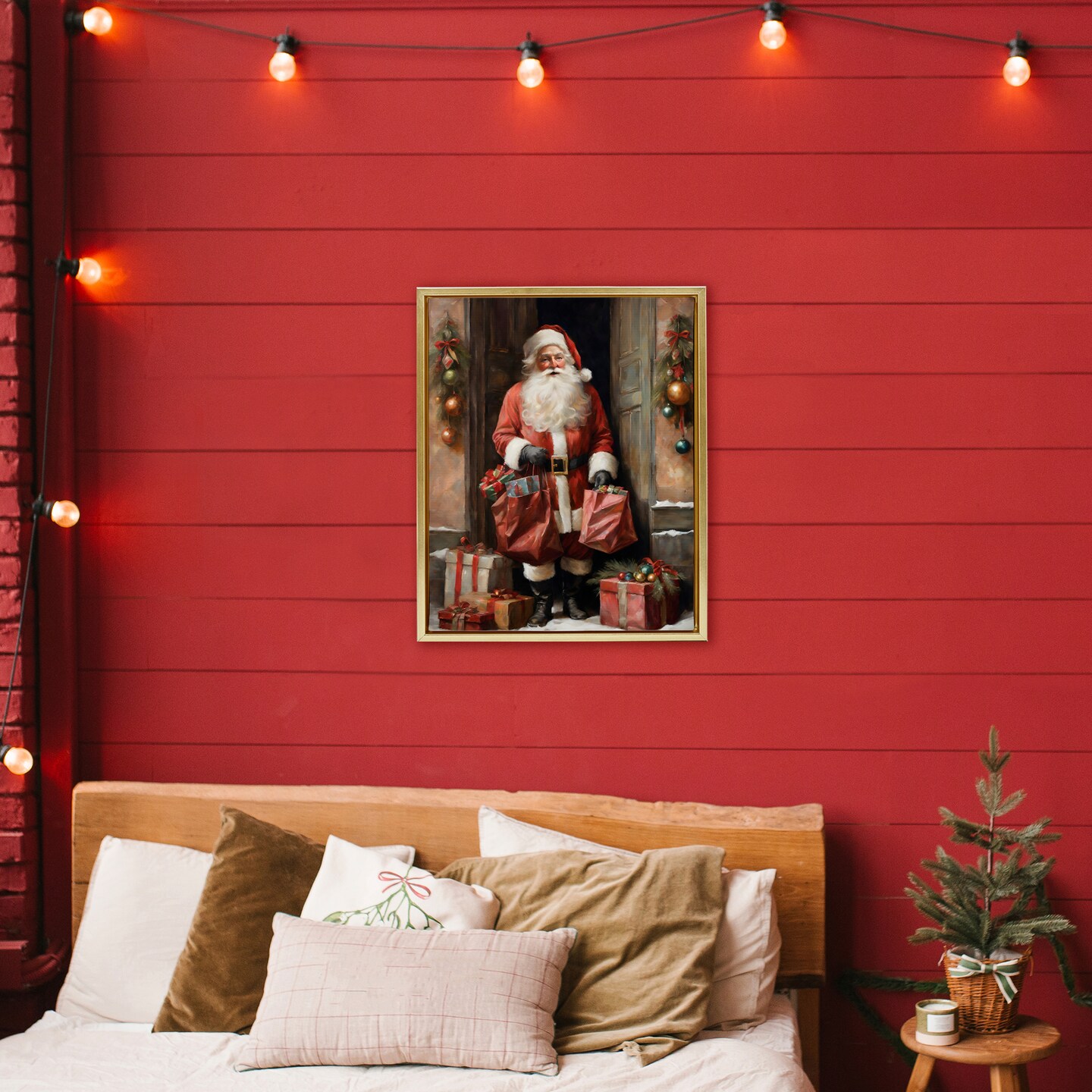 Stupell Industries Santa Claus on Doorstep Floating Frame, design by Jo Moulton