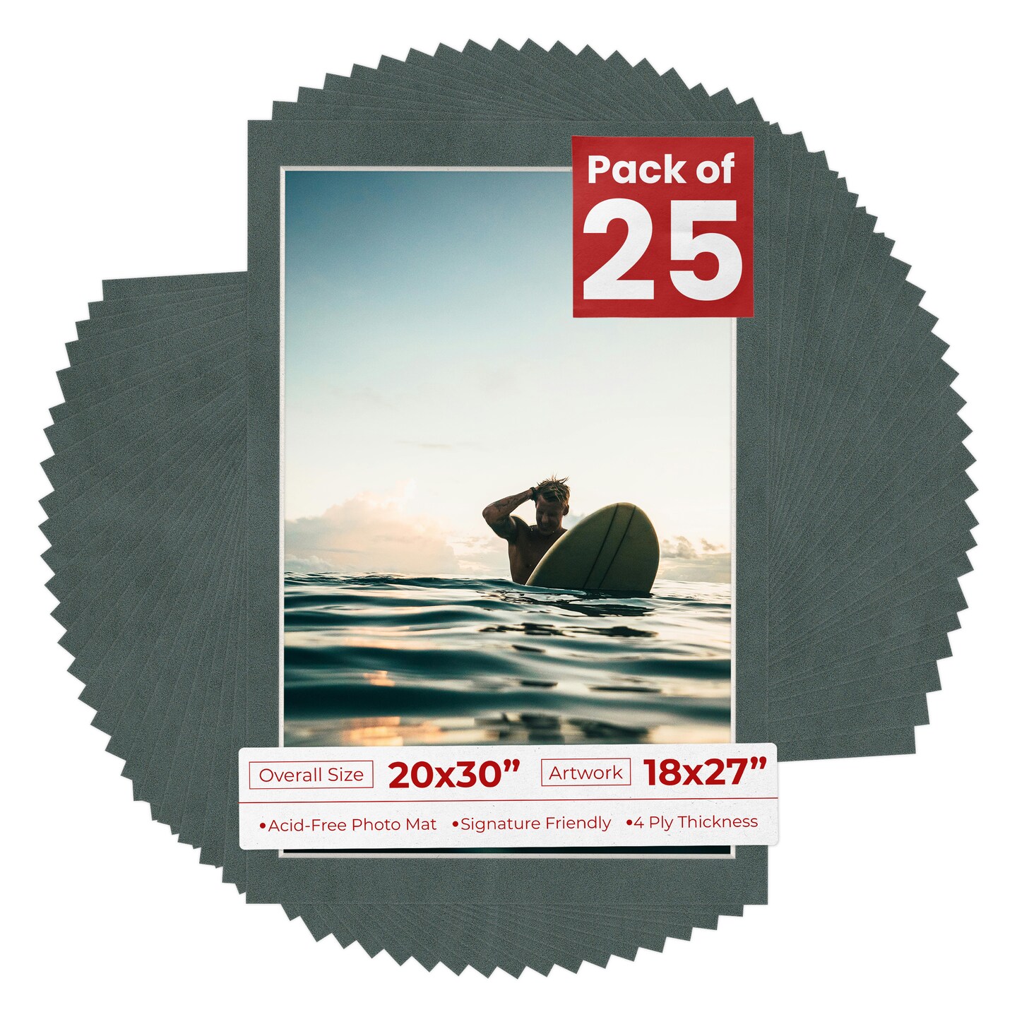 Dark Grey Suede Mat Board for 20x30 Frames - Fits 18x27 Photos