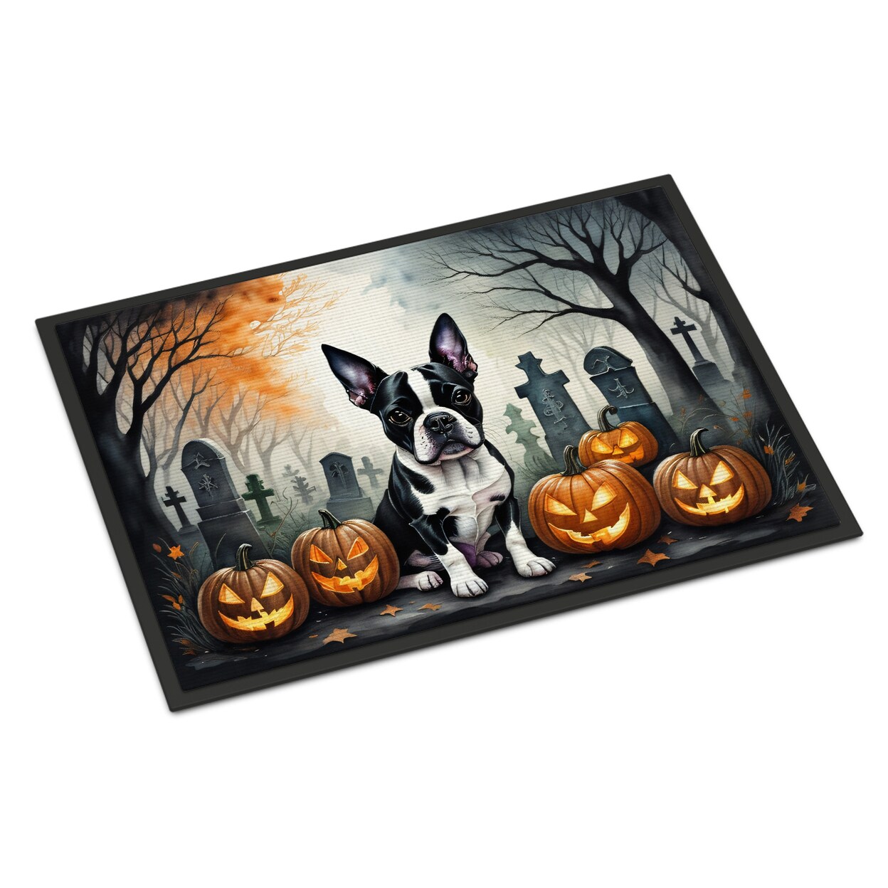 Boston Terrier Spooky Halloween Indoor Or Outdoor Mat 24X36