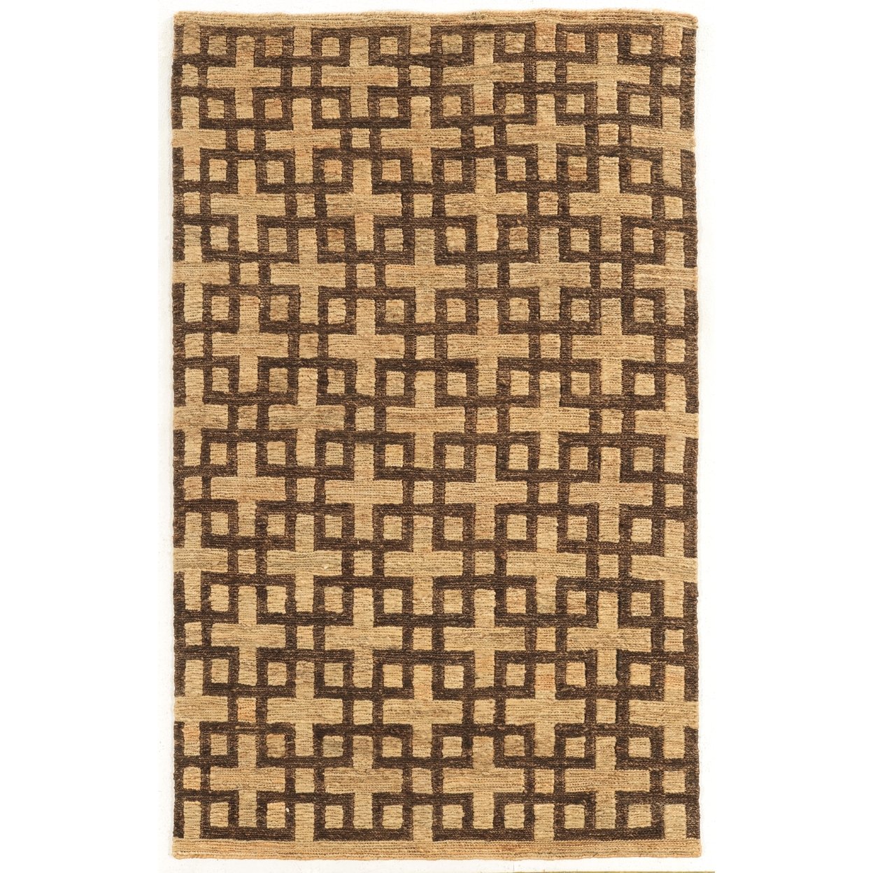 Soumak Jute Rug Beige Brown 5X8 Hand Knotted Geometric Design