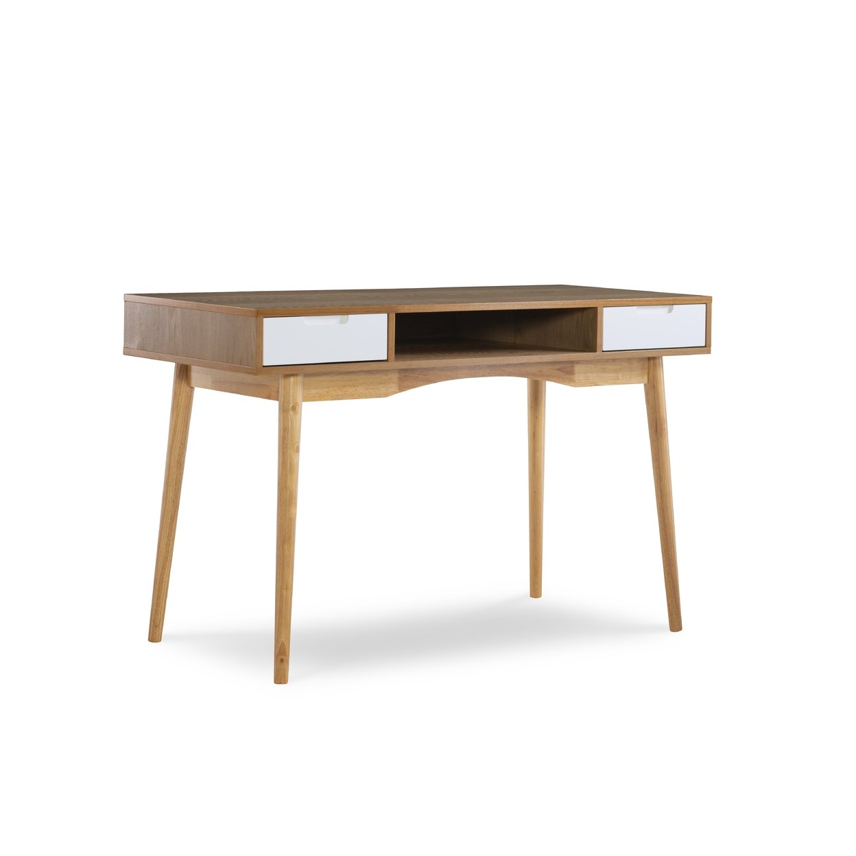 Perry Mid-Century Office Writing Desk Ash 47 Inch Large Workspace 2 Drawers