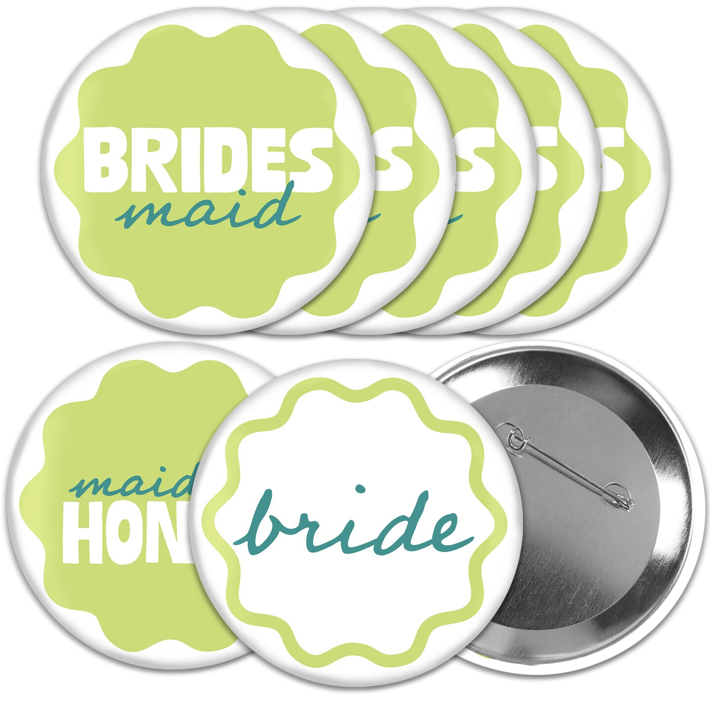 Big Dot of Happiness Light Green and Teal Wavy Bridal Party Buttons, 3-inch Bachelorette Party Badge, Bride & Bridesmaids, Pinback Buttons - Set of 8