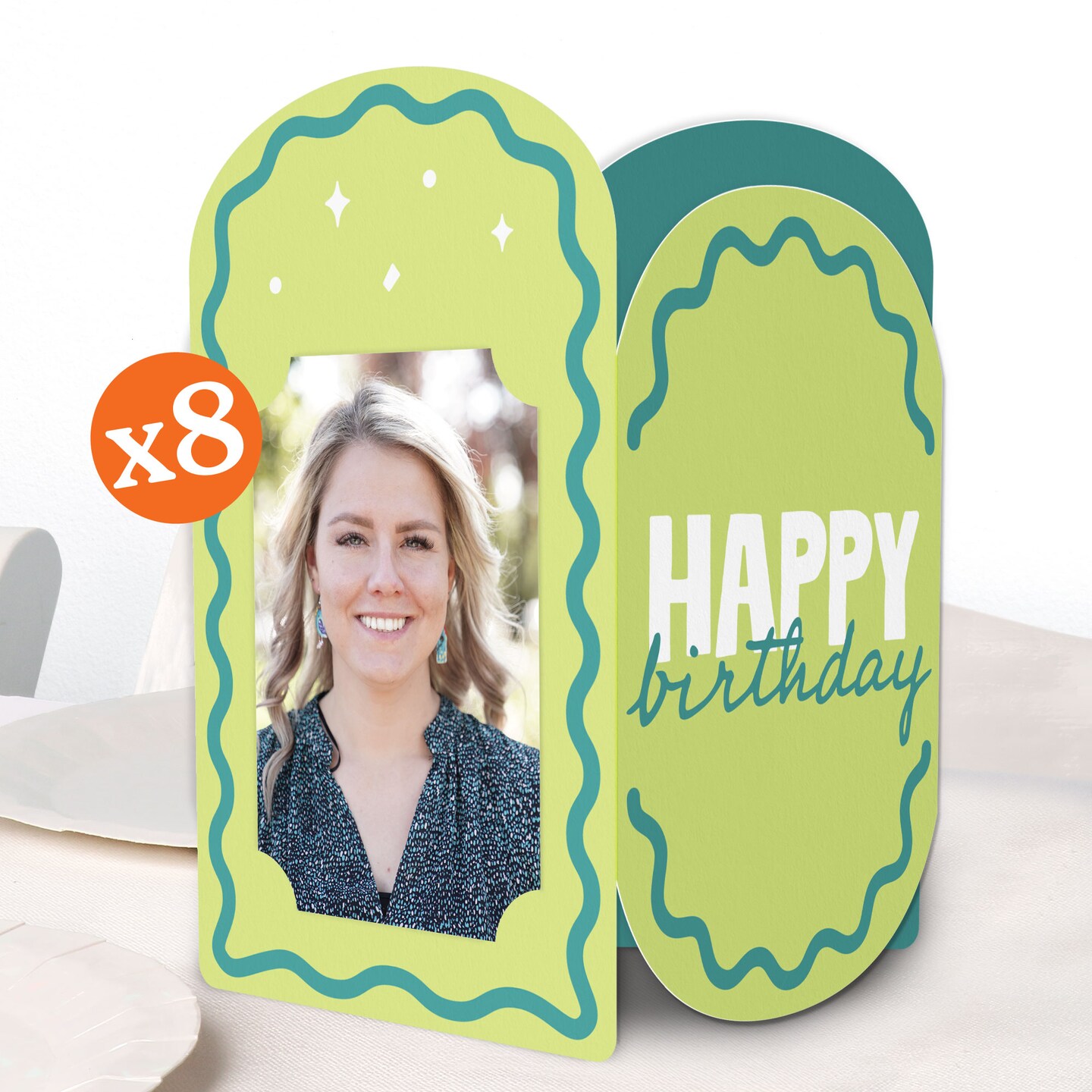 Big Dot of Happiness Light Green and Teal Wavy Birthday Photo Holder Centerpieces, 4x6 Picture Display Box, Table Decoration Retro Party Decor, 8 Ct