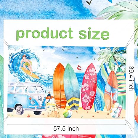 Beach Surfing Backdrop Decoration Summer Surfing Surfboard Birthday Party Backdrop Background Vintage Surfing Party Decorations for Luau Hawaiian Party Summer Tropical Sea Beach Baby Shower Supplies