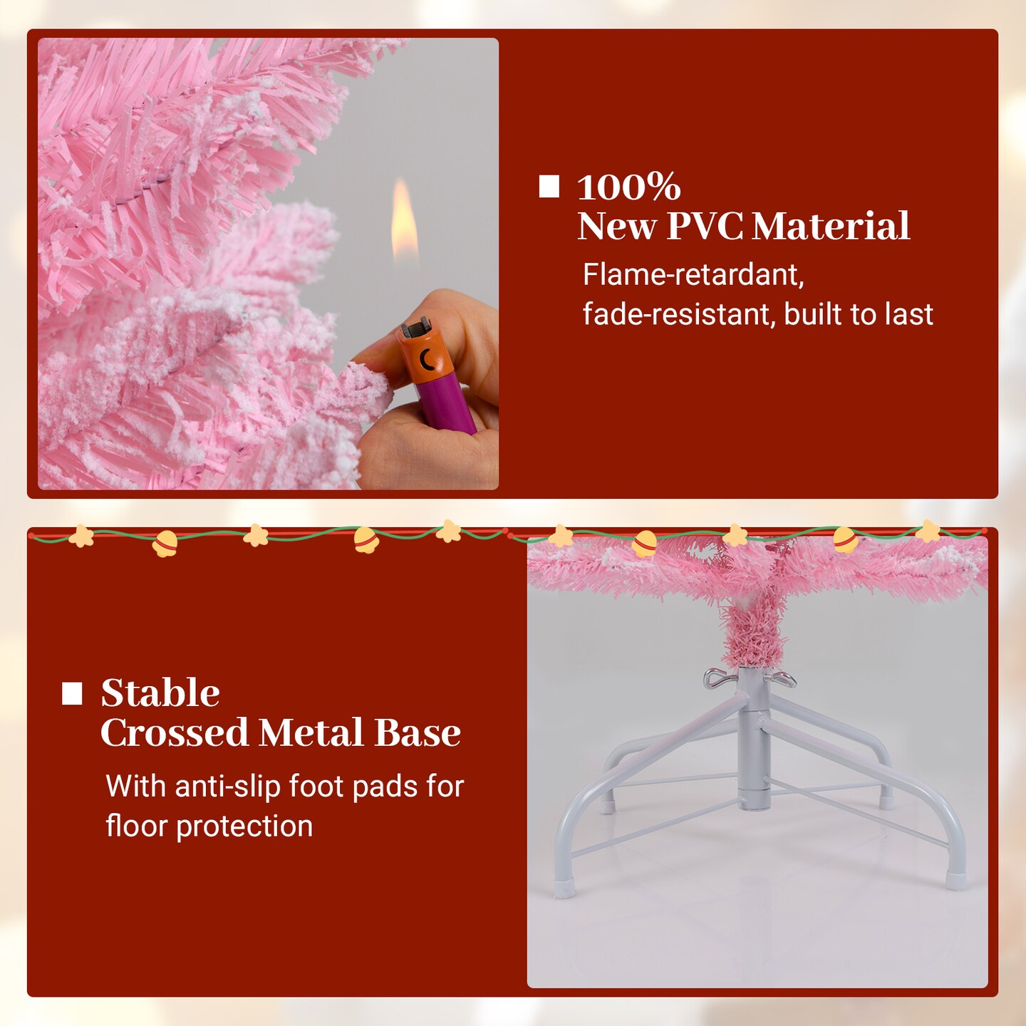 Pink PVC and Metal 6 ft Artificial Christmas Tree with 460 Flocked Tips