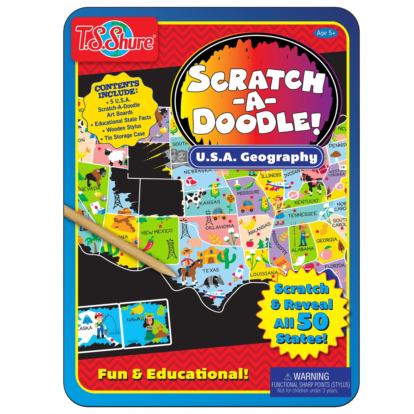 T.S. Shure - Scratch-A-Doodle&#x2122; USA Learning Tin
