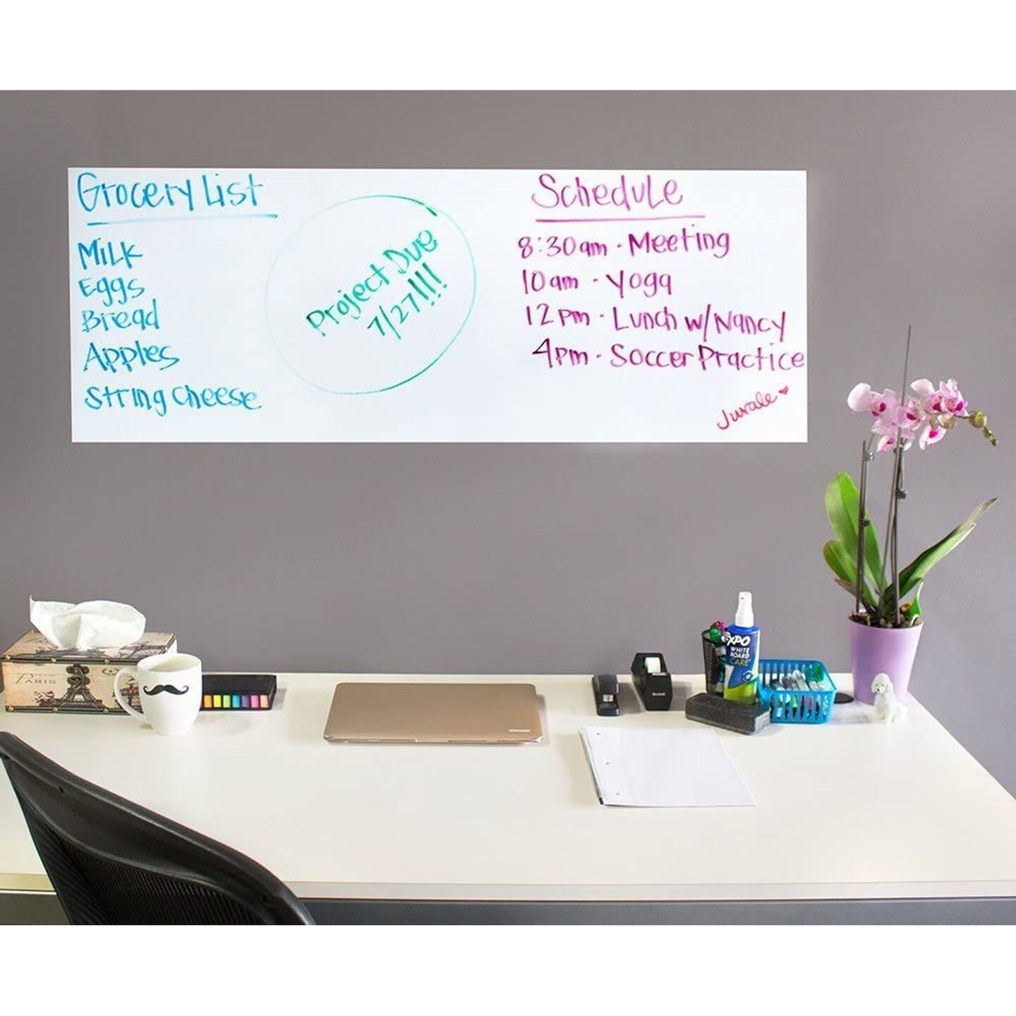 2 Rolls Dry Erase White Board Paper, 78&#x22; x 17.5&#x22; Wall Sticker Decal, Self-Adhesive Whiteboard Peel &#x26; Stick Wallpaper Sheet