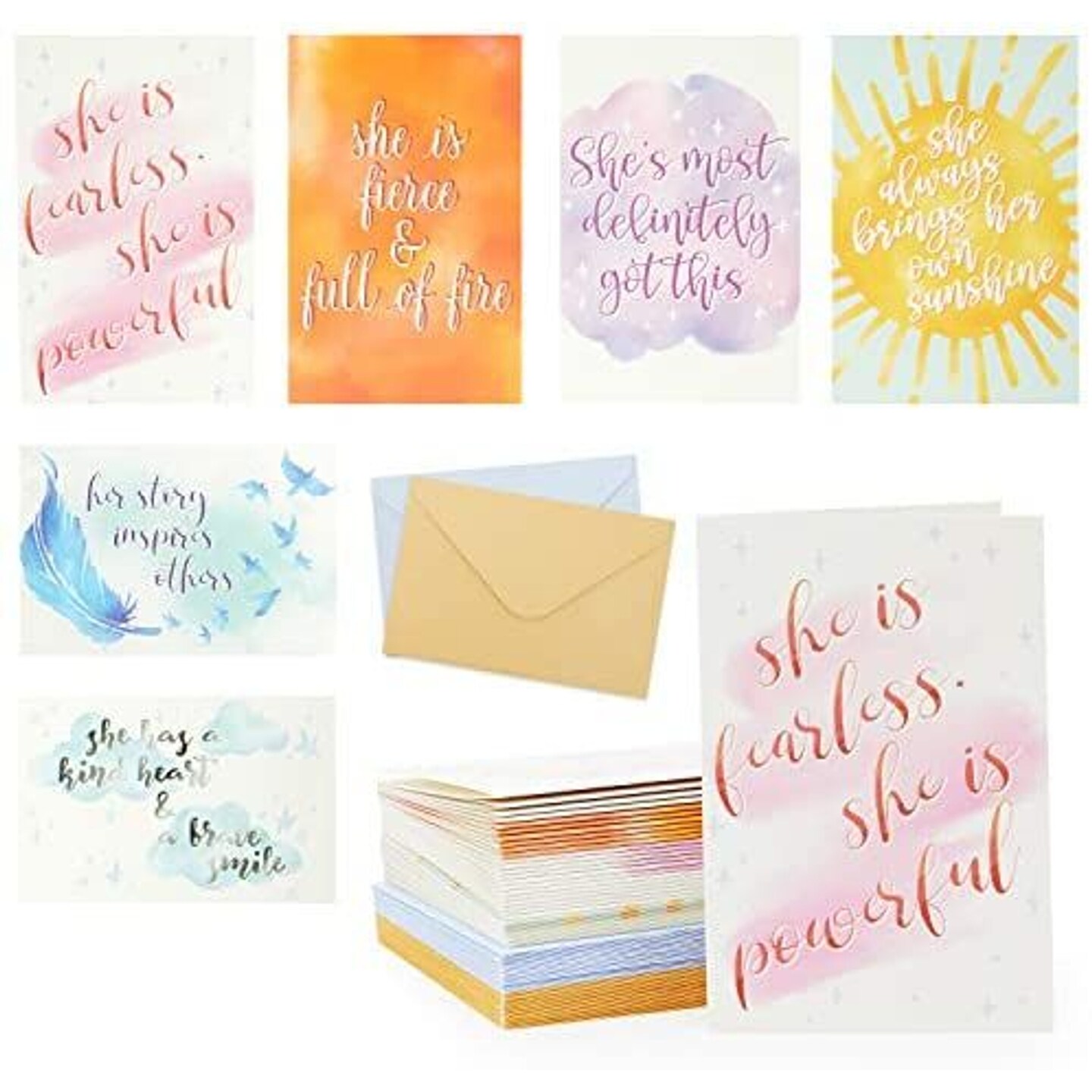 36 Pack Positive Affirmation Greeting Cards with Envelopes, 6 Motivational Quotes Designs, 4x6 in
