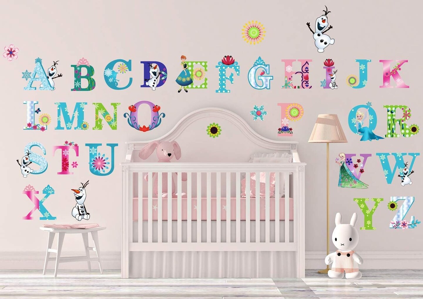 Alphabet Wall Stickers for Baby Girl Nursery | Peel &#x26; Stick Decorative Girl Wall Decals for Bedroom