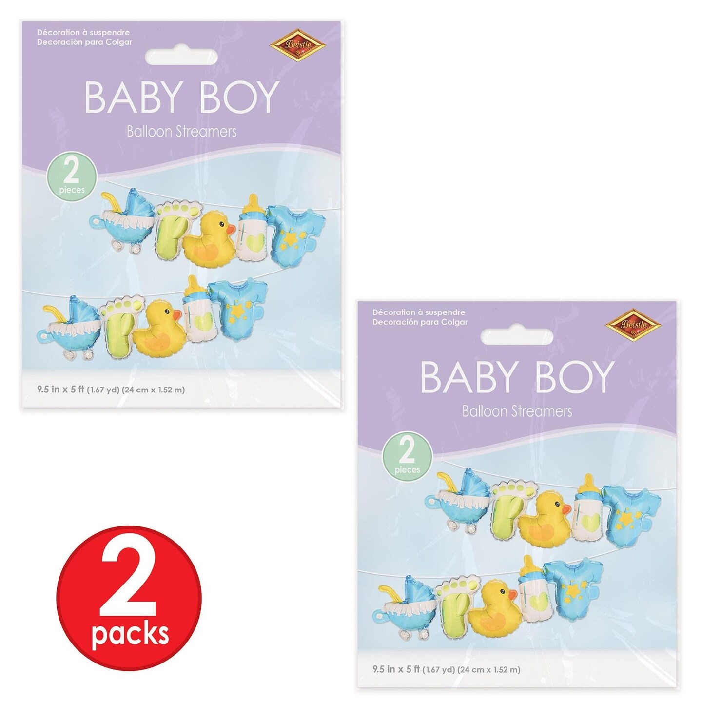 6 Pack Beistle Baby Boy Balloon Streamers