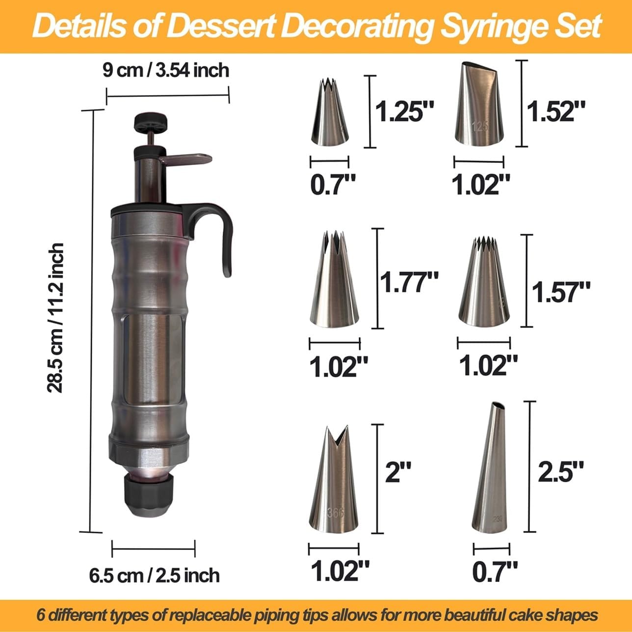 Dessert Decorating Piping Syringe Set Cake Decorating Tool Cookie Gun Press 11.2"W x 3.35"H