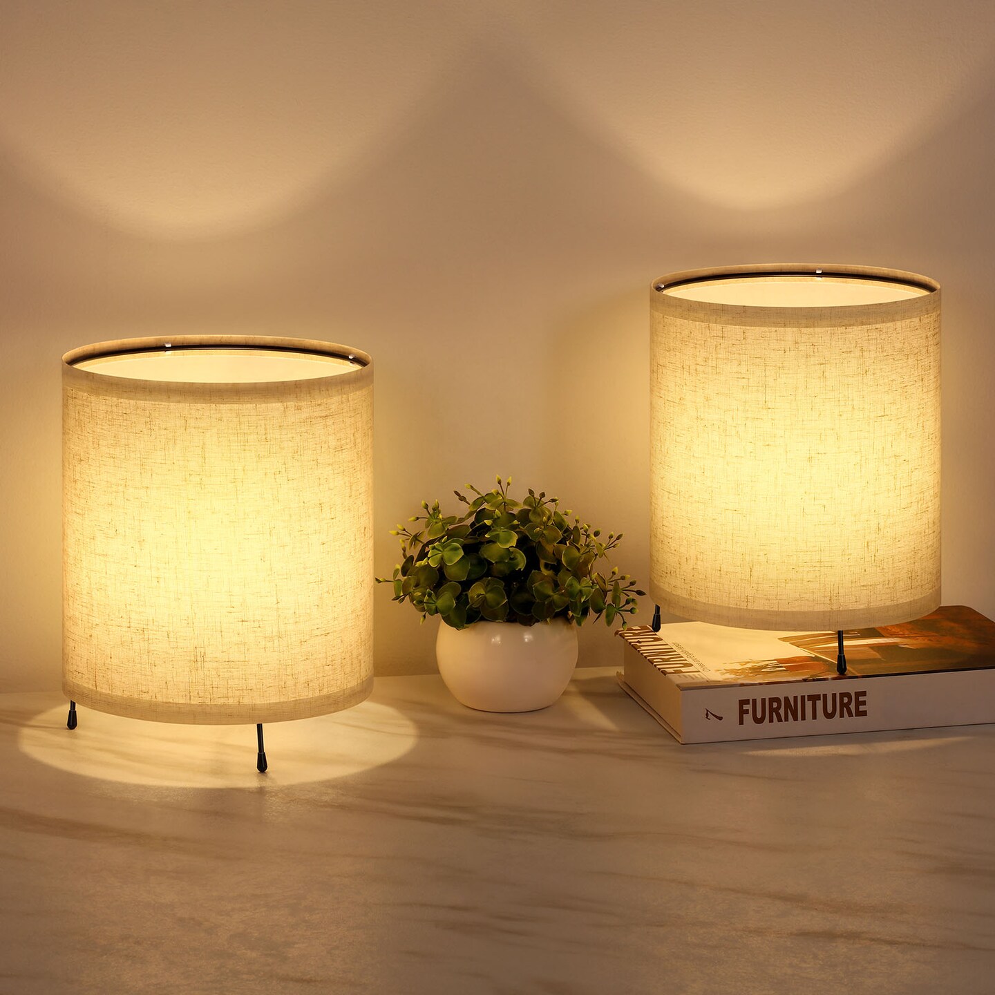 2PCS Night Light Dimmable Nightstand Lamp Linen Plug-In