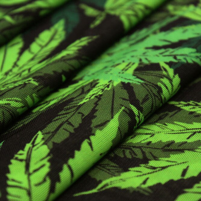Cannabis Leaf Printed Power Mesh Fabric