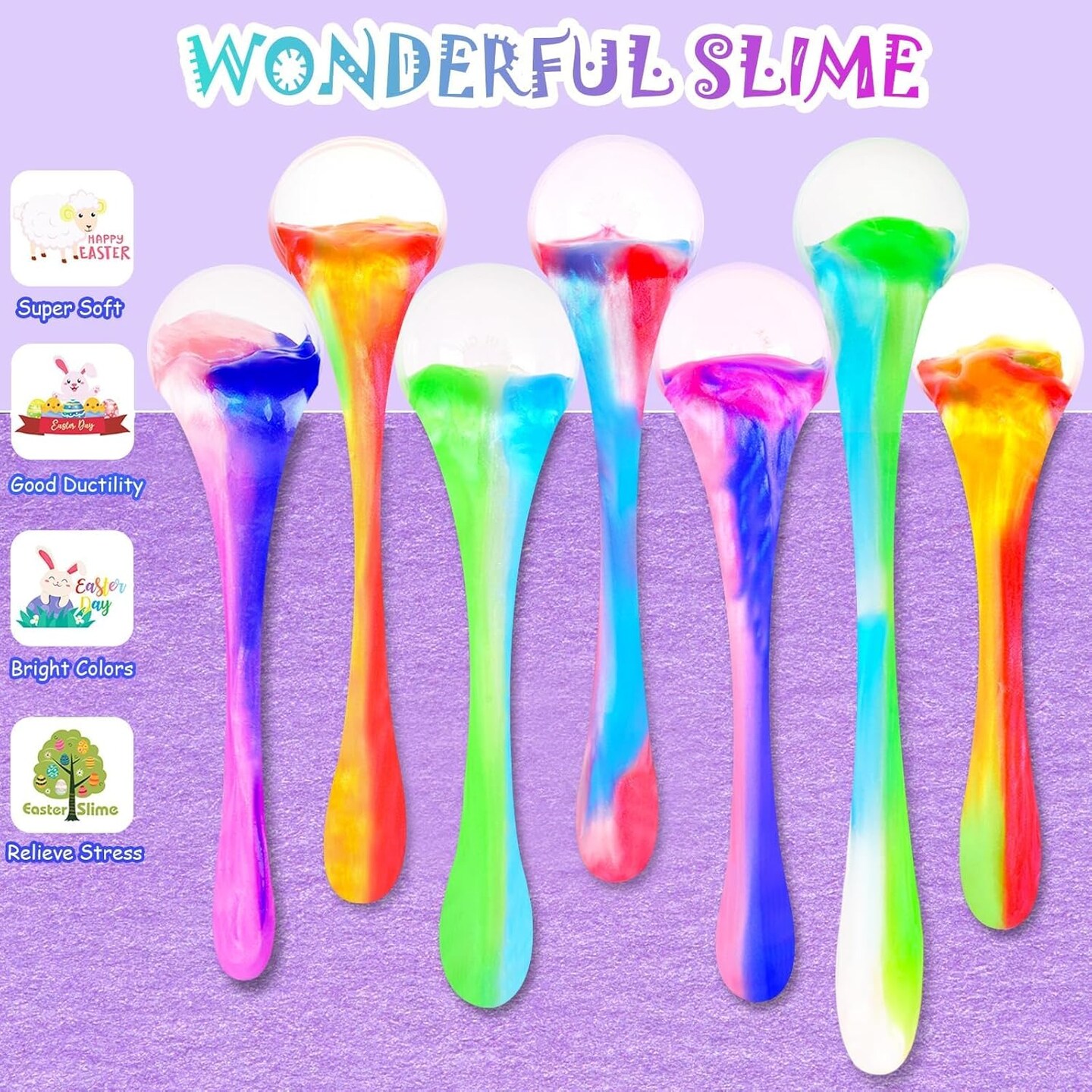 7 Pack Galaxy Slime Eggs, Prefilled Easter Eggs, School Classroom Easter Gifts Exchange, Stress Relief Slime Toy Kit