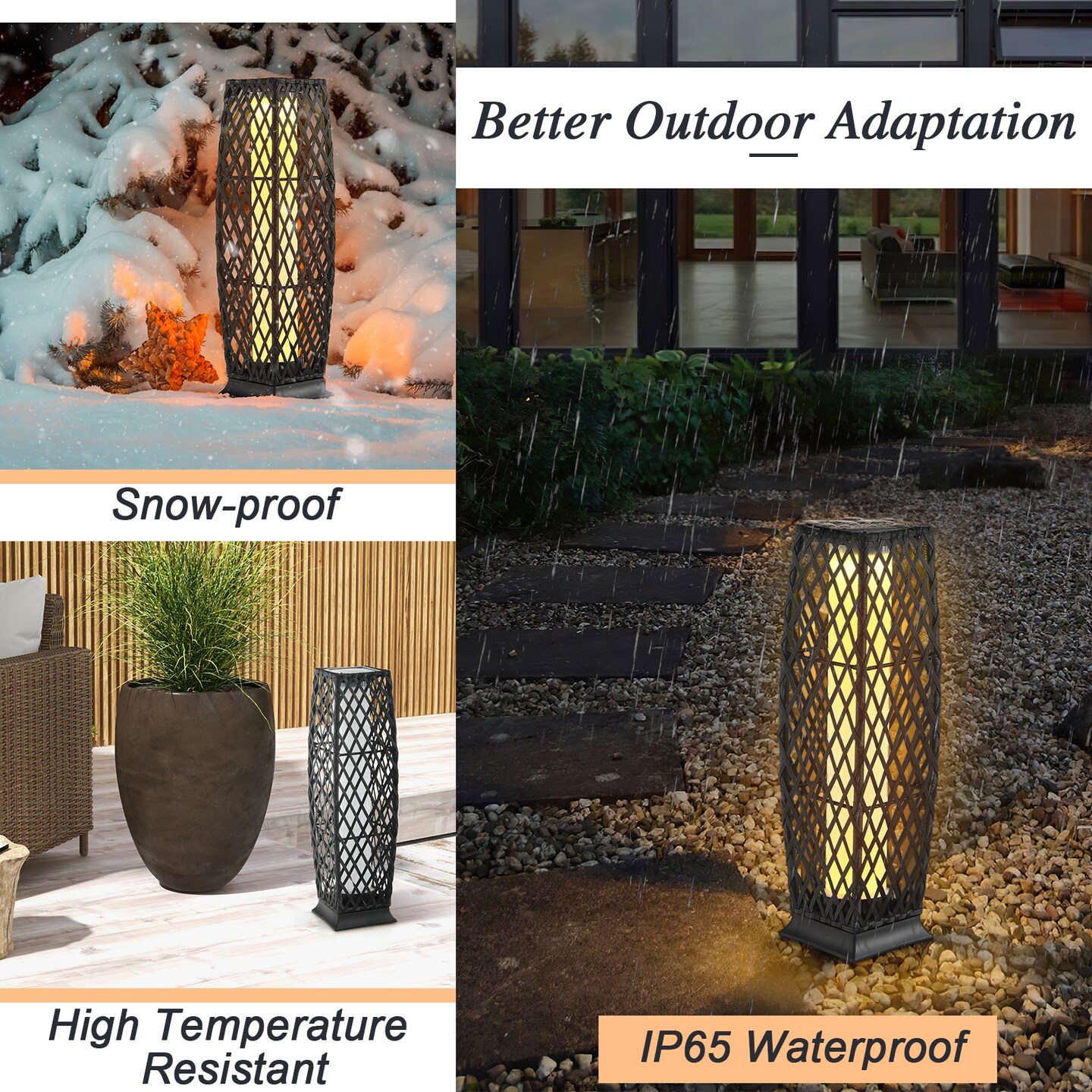 2 Pieces Solar-Powered Diamond Wicker Floor Lamps with Auto LED Light Perfect for Outdoor Use