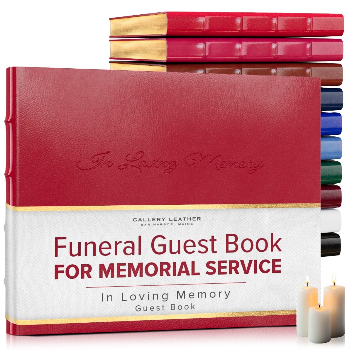 Gallery Leather Guest Book Funeral, In Loving Memory, Memorial, 192 Lined Pages, Bonded Leather, Hardcover