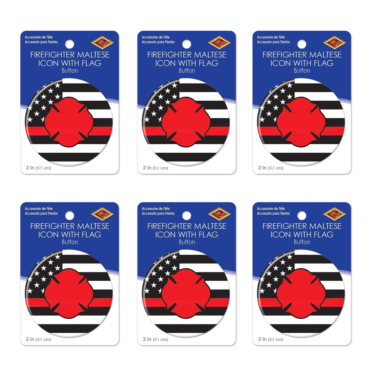 6 Pack Beistle Firefighter Maltese Icon with Flag Button
