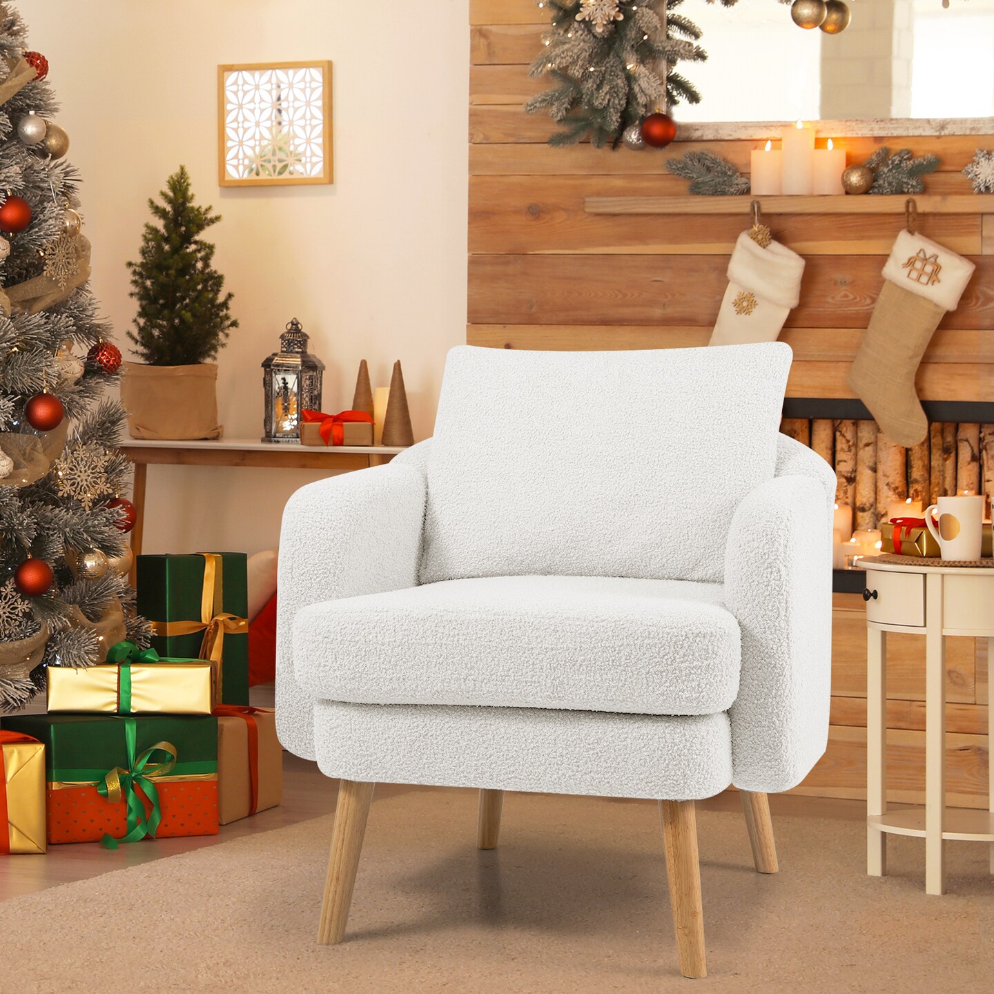 Sherpa Accent Chair Modern Living Room Chair with Seat Cushion