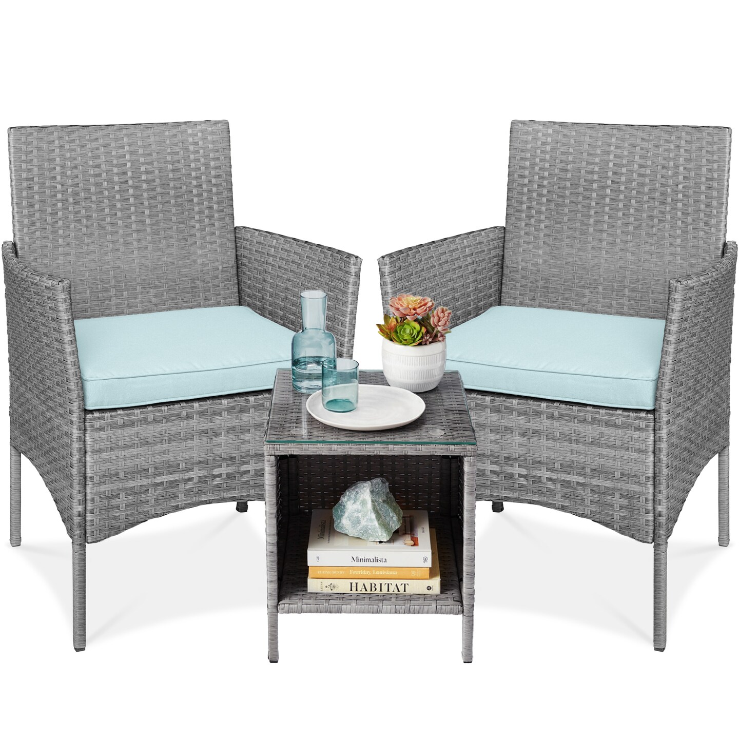 Best Choice Products 3-Piece Outdoor Wicker Conversation Patio Bistro Set, w/ 2 Chairs, Table
