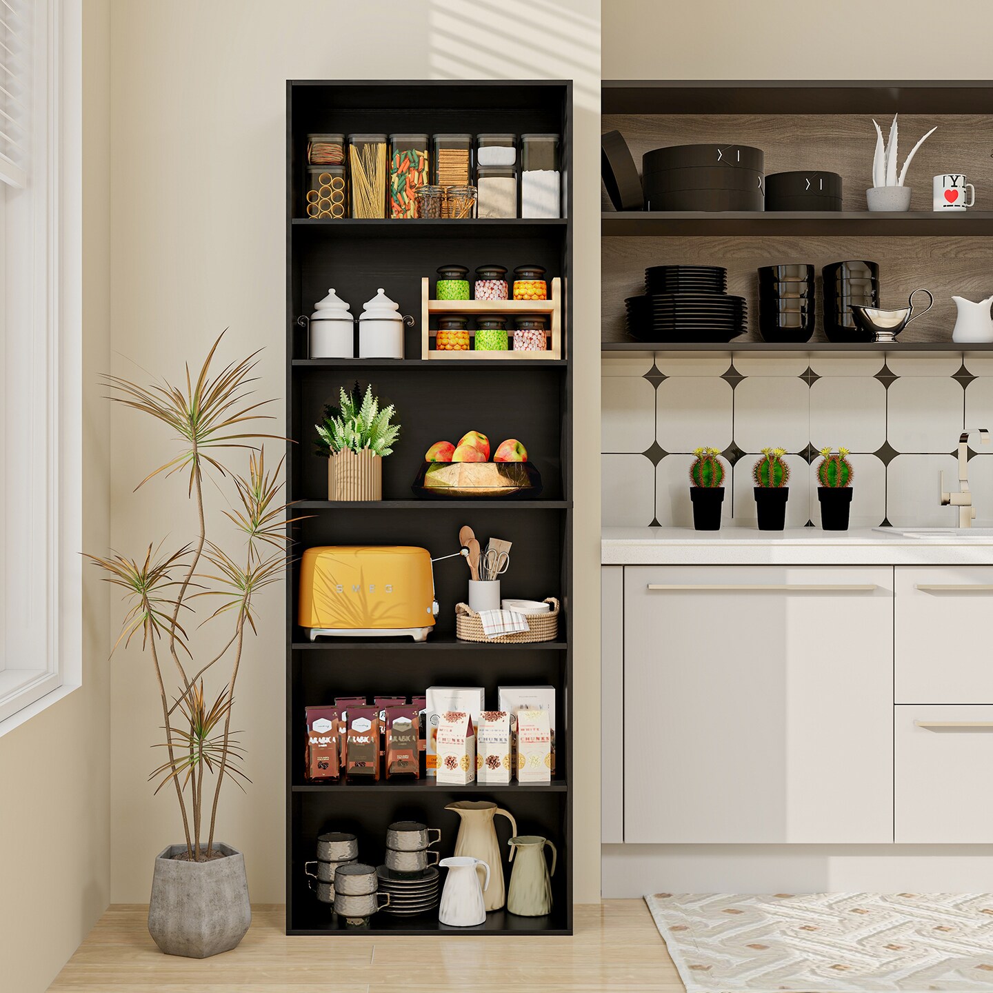 Modern 6 Tier Bookshelf Open Storage Display Shelf Freestanding Bookcase