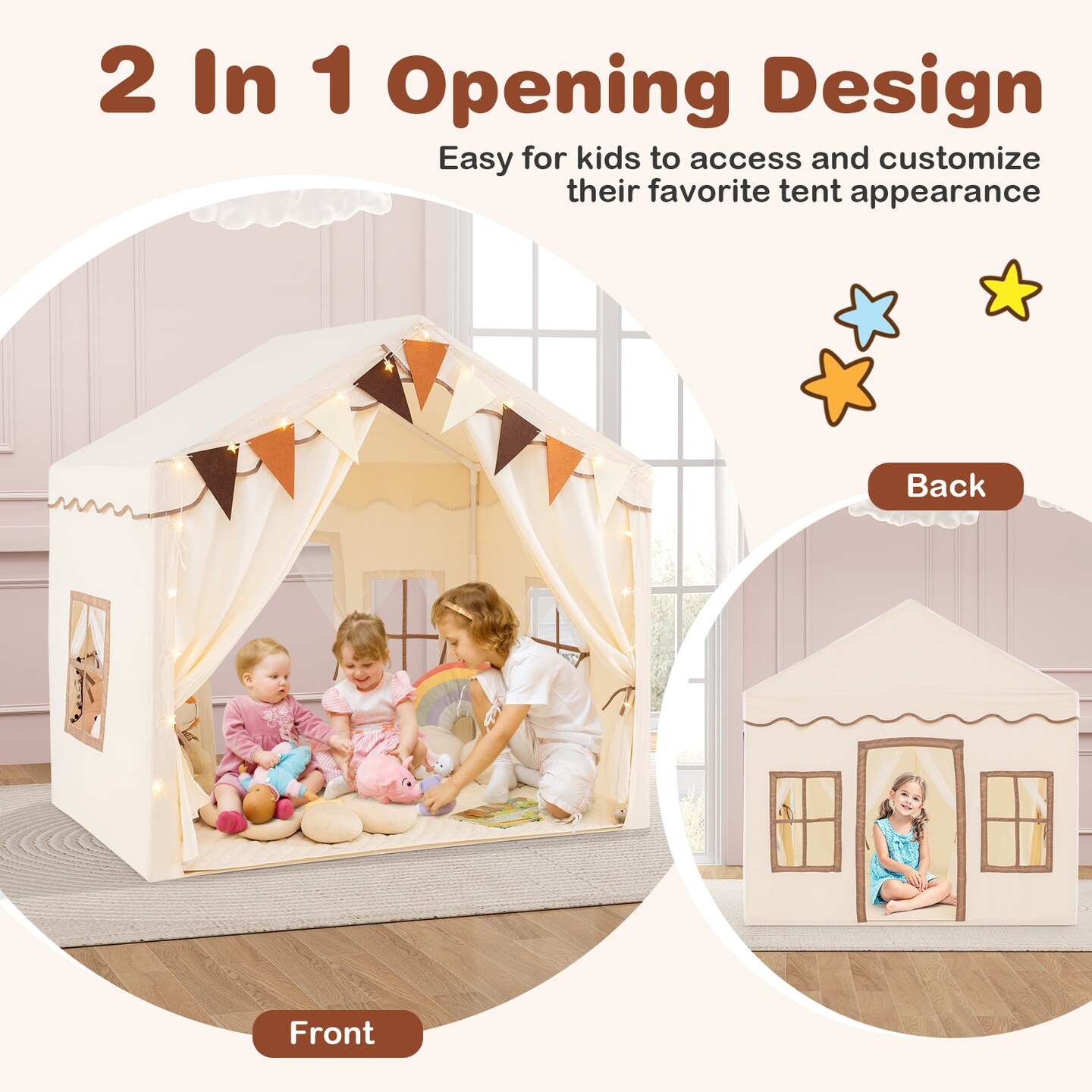 Kids Large Play Tent House with 2 Opening Door and Star Lighting Perfect for Gift