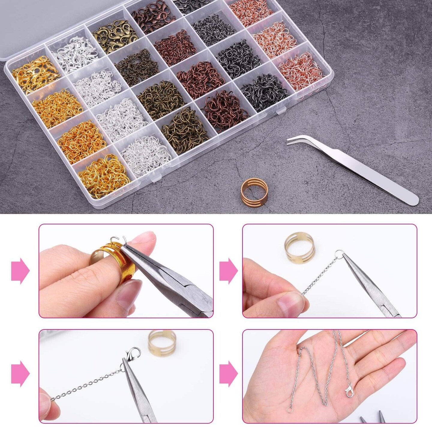 Jump Rings, 2340Pcs Open Jump Rings and Lobster Clasps Jewelry Making Supplies Kit for Necklace and Jewelry Repair