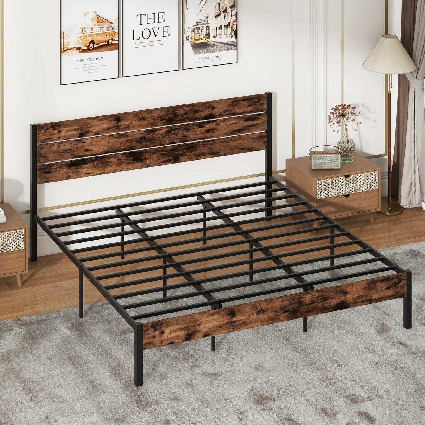 Platform Bed Frame with High Headboard and Mute Bar Perfect for Dorms or Kids