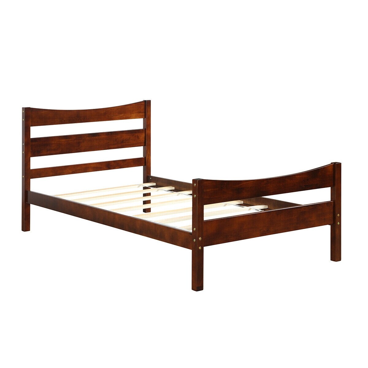 Pine Wood Twin Platform Bed with Headboard Footboard Under-bed Storage and Sturdy Slat Support