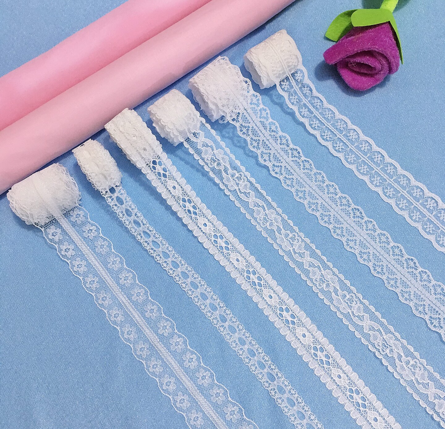 FQTANJU 49 Yard White Lace Trim Ribbon, 15 Rolls Crochet Assorted Patterns Lace Ribbon Cream Vintage for Bridal Wedding Decorations,Gift Wrap and Sewing DIY Making