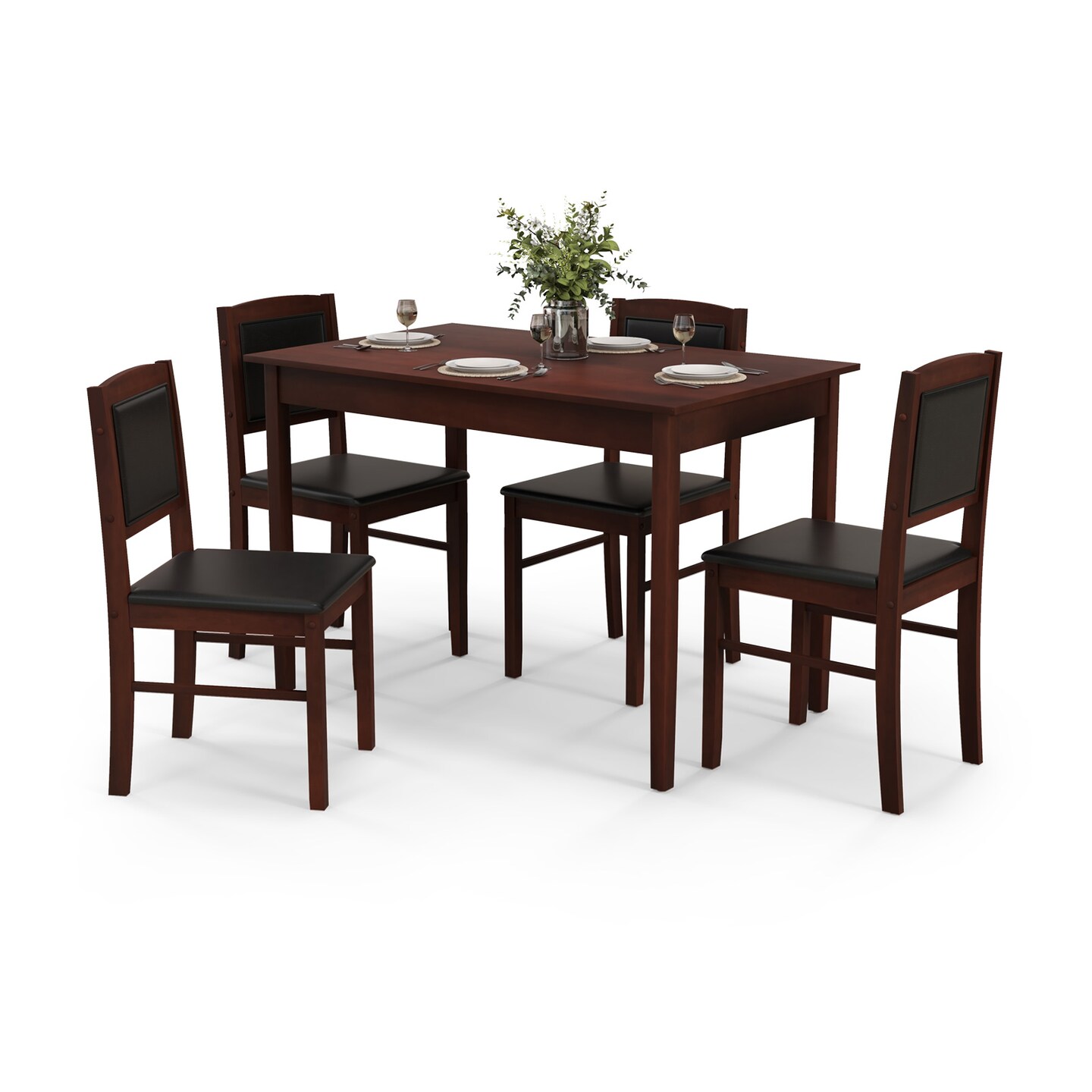 5-Piece Dining Set for 4 with Rubber Wood Legs, Compact Design for Small Dining Room